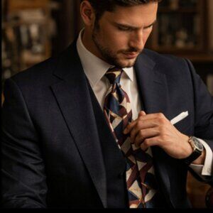 Vintage Ziggurat by Mulberry Neckwear Silk Tie — Made in USA